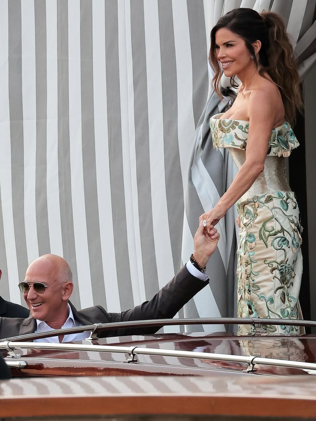 Festivities: The celebrations kicked off with a Venetian-themed welcome dinner at the Scuola Grande, where guests arrived via a fleet of water taxis. The next morning, the guests boarded Bezos’ superyacht Koru for a cruise through the Venetian lagoon. (Image: Instagram)