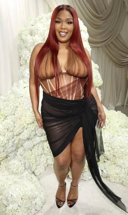 Lizzo shows off her toned figure in sheer corset